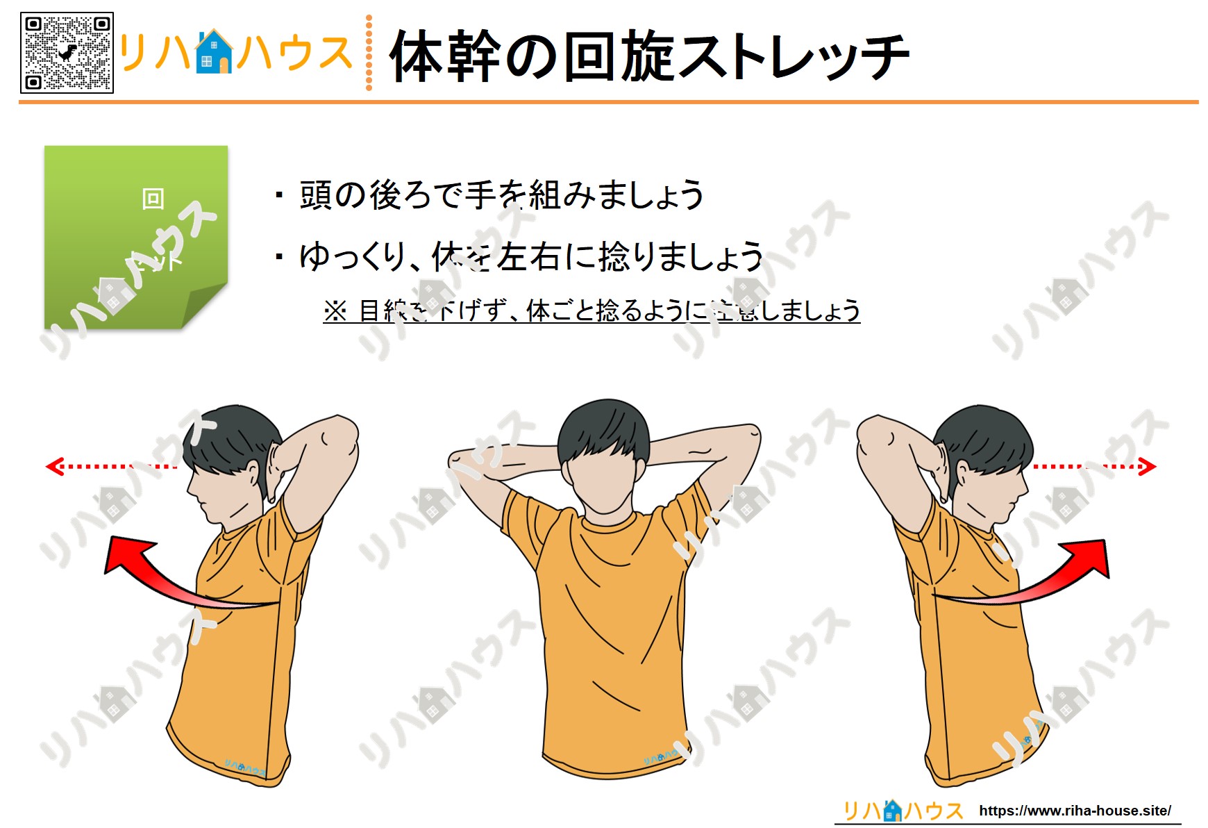 【体幹の回旋ストレッチ】無料ダウンロード素材｜腹斜筋や肋間筋へのアプローチで体幹機能を高めるリハビリ支援プリント – リハビリ/自主 ...